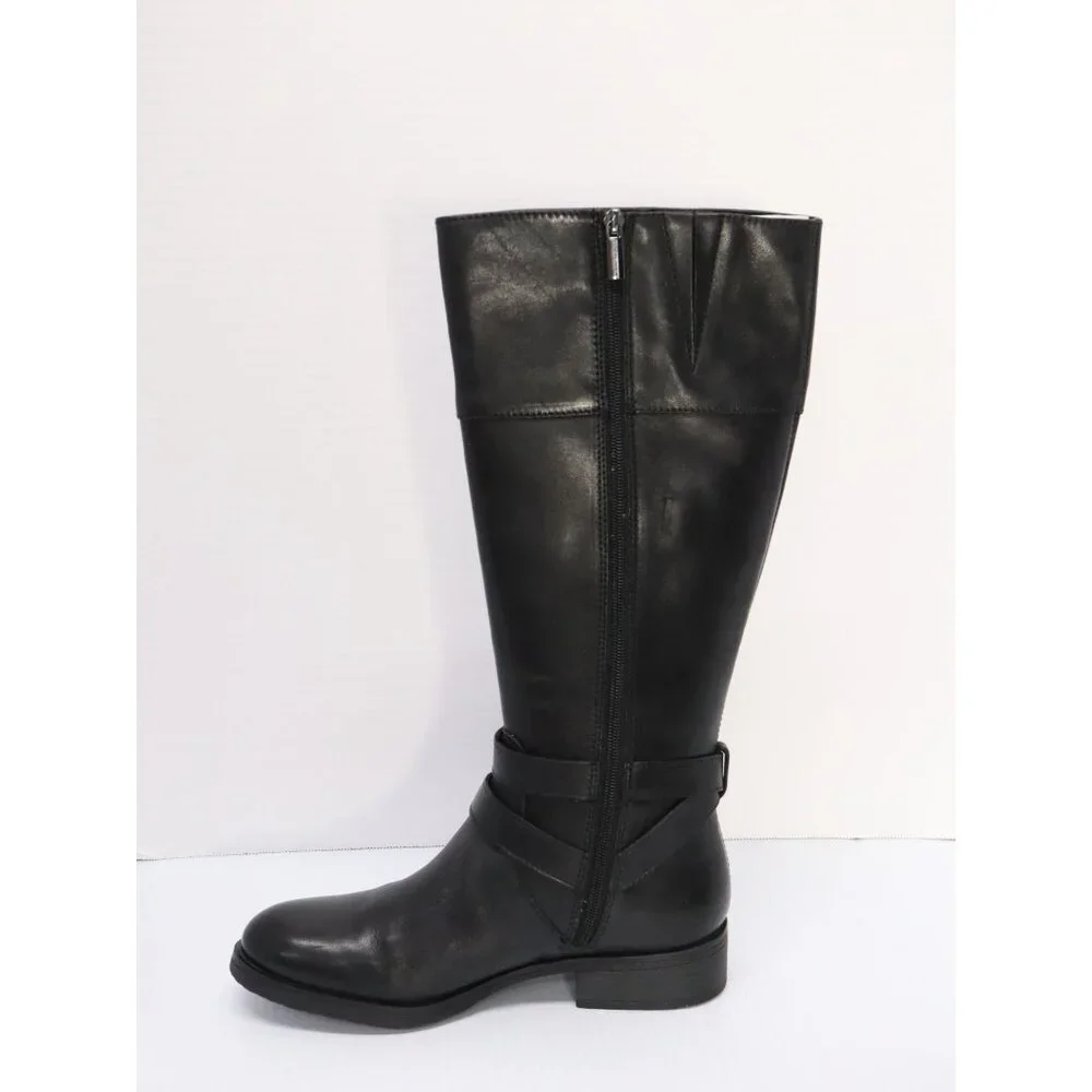 Bandolino Tessi Black Leather‎ Wide Calf Riding Boots Womens Size 8.5 New